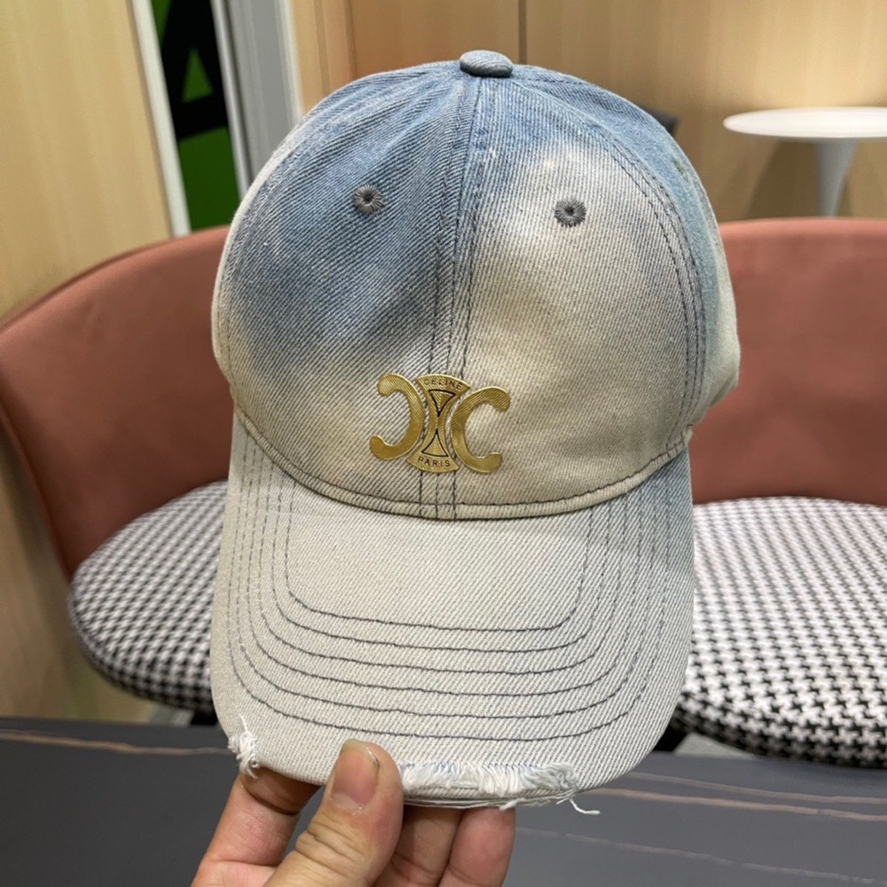 Faded Blue-White Gradient Cap with Triomphe Logo & Distressing